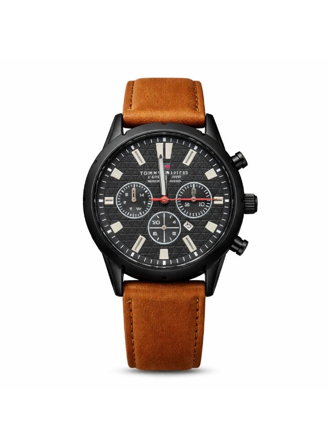 Tommy Hilfiger Men’s Chronograph Watch with Black Dial & Brown Leather Strap